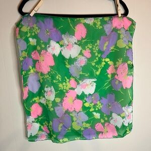 Mademoiselle Vintage 100% Nylon Spring Weight Neon Floral Scarf or Twilly
